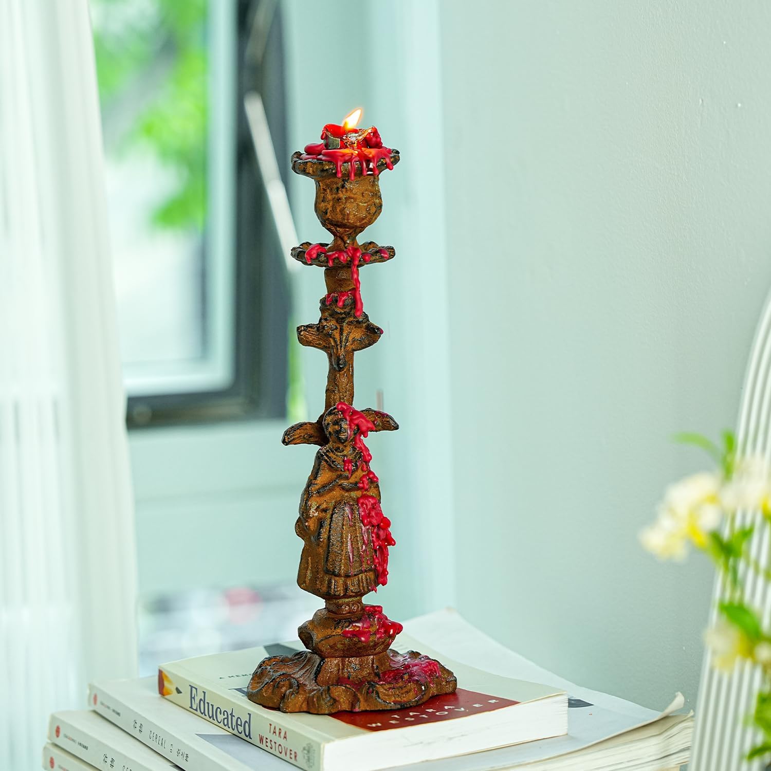 Sungmor Vintage Cast Iron Candle Holder, 10.2" Tall Rustic Noblewoman Figurine Candlestick - Decorative Taper Candle Stand for Home, Tabletop, Mantel Display - Gothic, Medieval, or Farmhouse Décor - Image 4