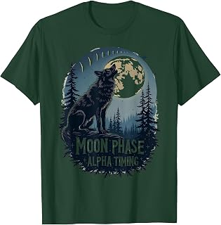 Moon Phase Alpha Timing Wolf Design T-Shirt