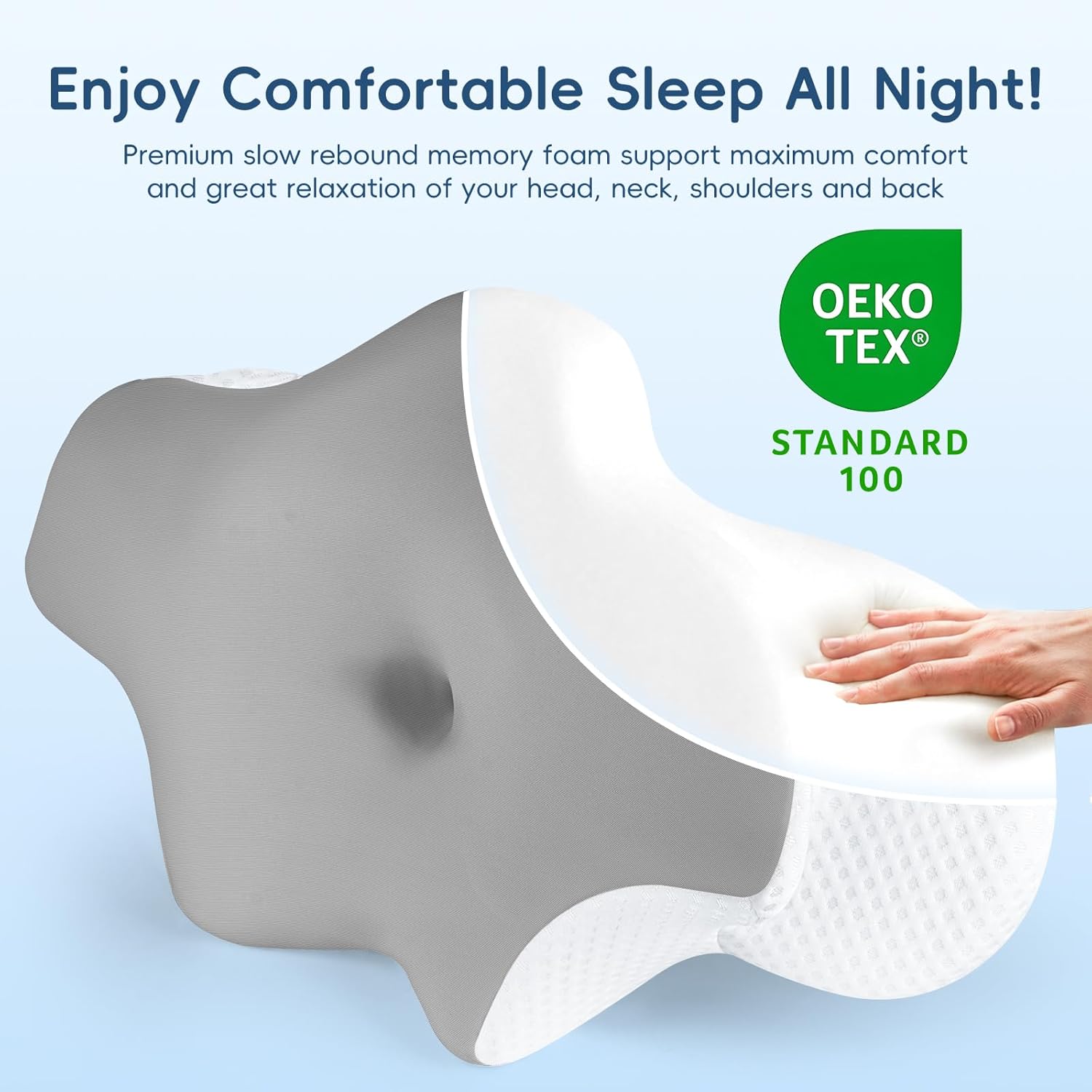 Cervical Neck Pillow for Pain Relief, Ergonomic Contour Pillow for Sleeping, 2 Heights Cooling Pillow for Neck and Shoulder Support, Memory Foam Orthopedic Pillow for Side Back Stomach Sleepers - Image 2