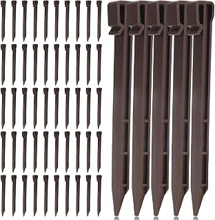 50PCS Garden Landscape Edging Spikes 10IN Plastic Garden Stakes Anchors Garden Ground Stake Landscape Anchoring Spikes for Edging Terrace Board Lawn (Brown)