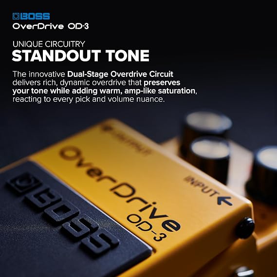 BOSS OD-3 | Compact Overdrive Pedal | Unique Overdrive Circuitry | Warm, Dynamic Tone with Amp-Like Feel | A Pedalboard Essential | Perfect for Classic Rock, Metal & More | Easy-To-Use Controls