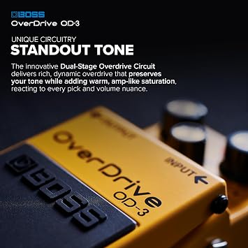 BOSS OD-3 | Compact Overdrive Pedal | Unique Overdrive Circuitry | Warm, Dynamic Tone with Amp-Like Feel | A Pedalboard Essential | Perfect for Classic Rock, Metal & More | Easy-To-Use Controls