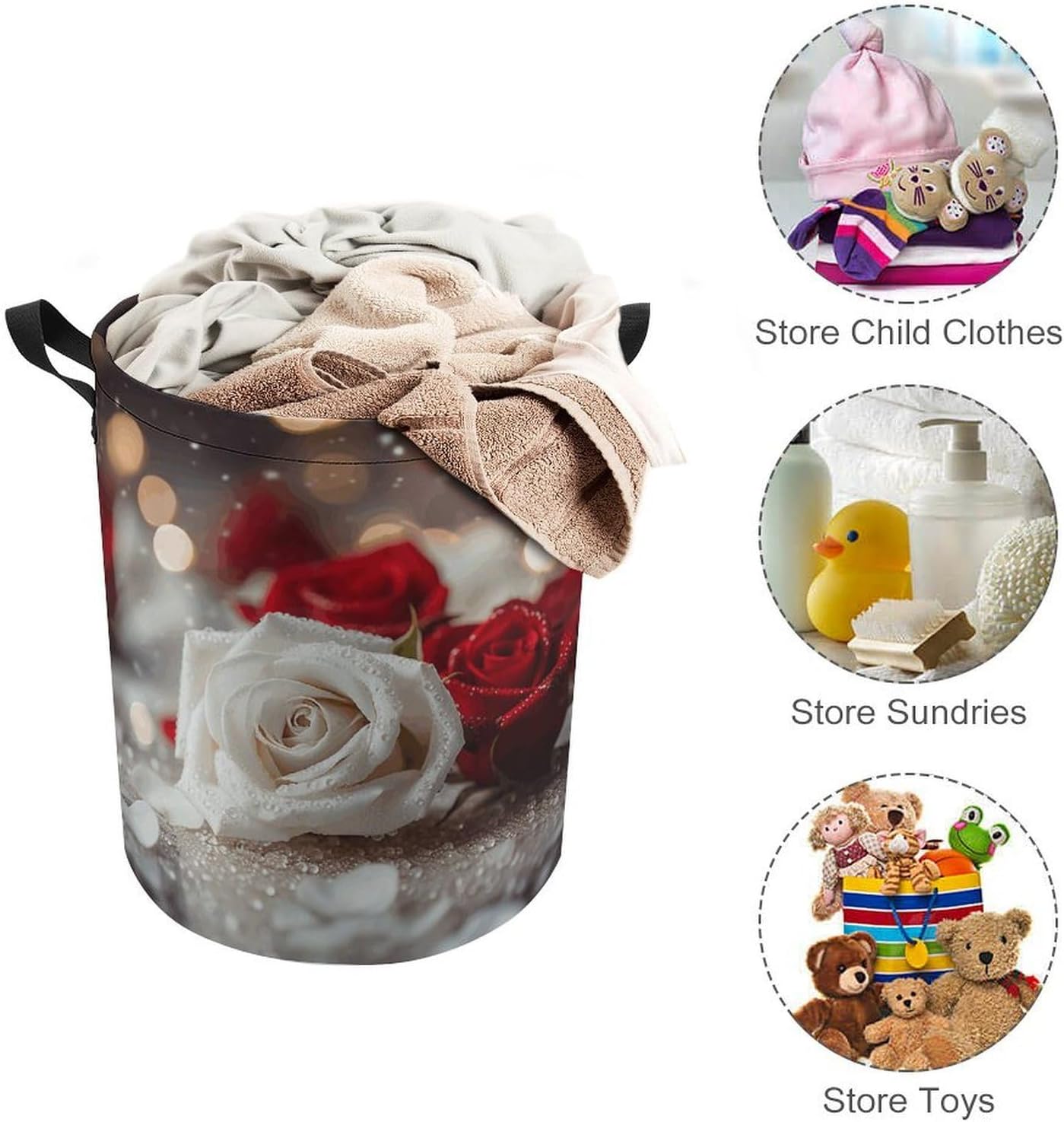 Roses in Background Laundry Basket Collapsible Clothes Hamper with Reinforced Handles Large Capacity Waterproof Laundry Bag Freestanding Laundry Hamper for Bedroom Bathroom