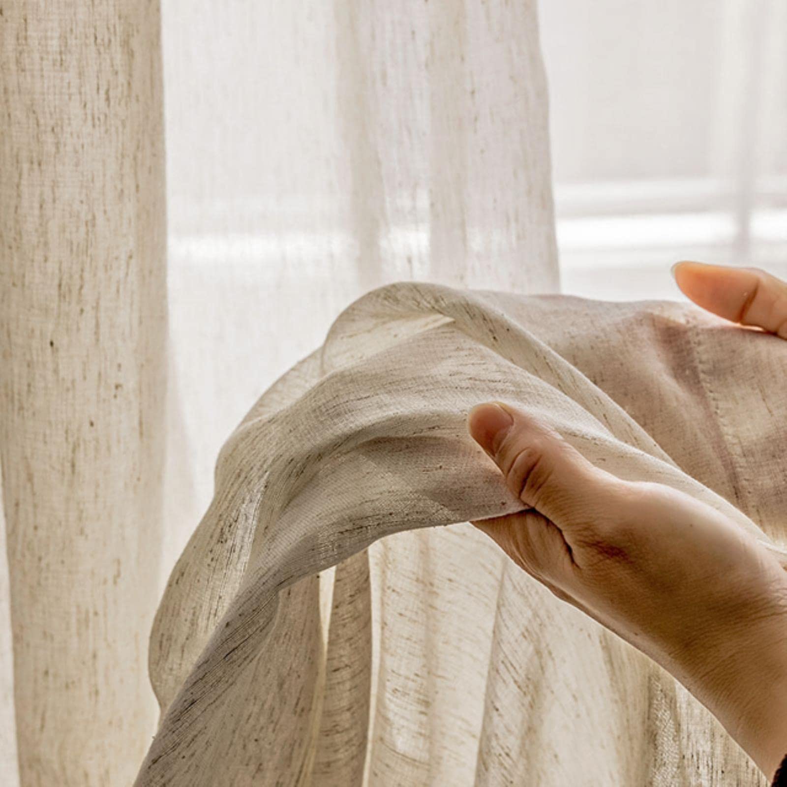 Rideaux transparents aspect lin beige salon et chambre tulle