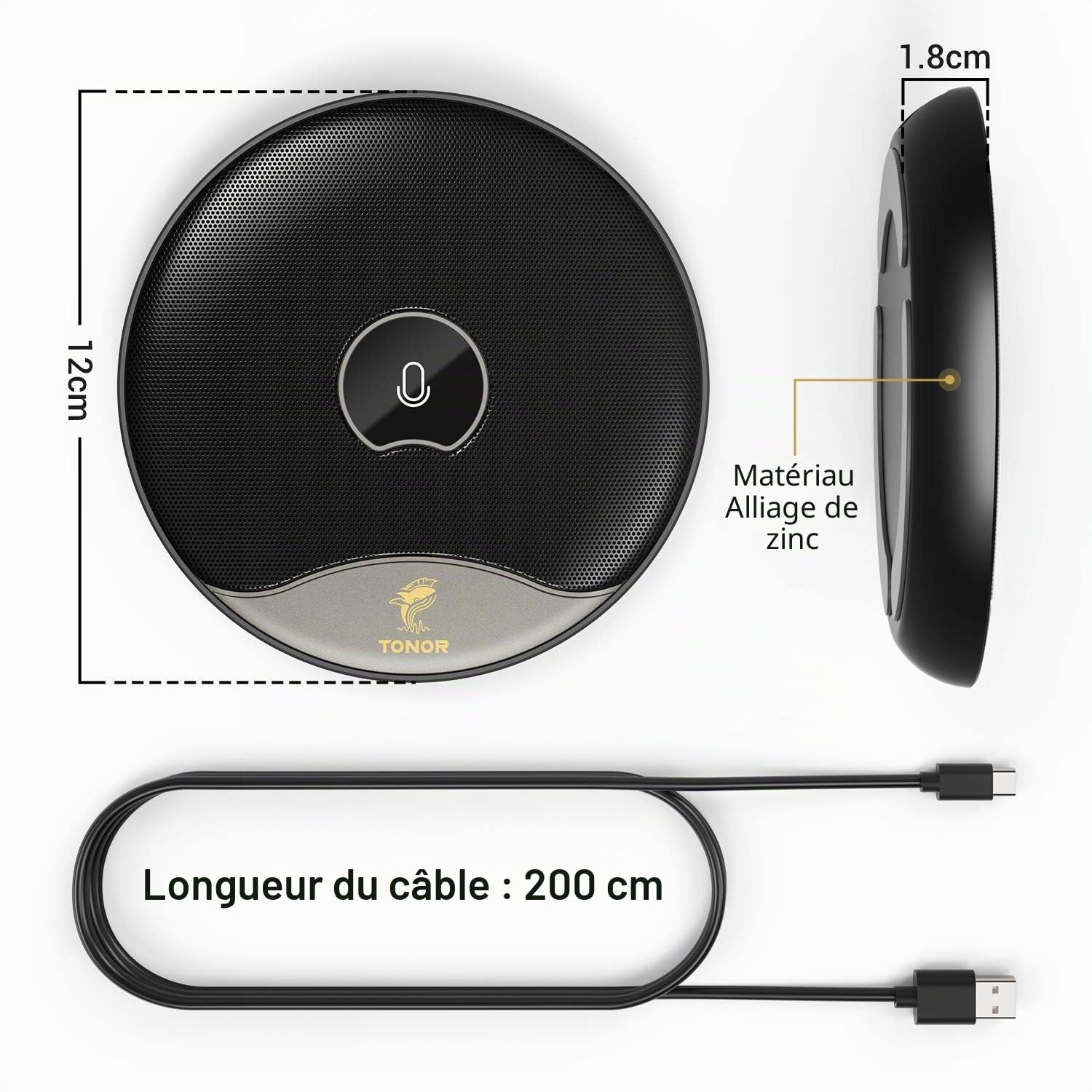 TONOR Microphone USB de Conférence, Micro à Condensateur Omnidirectionnel avec Bouton Muet pour PC, Plug and Play (TM20)