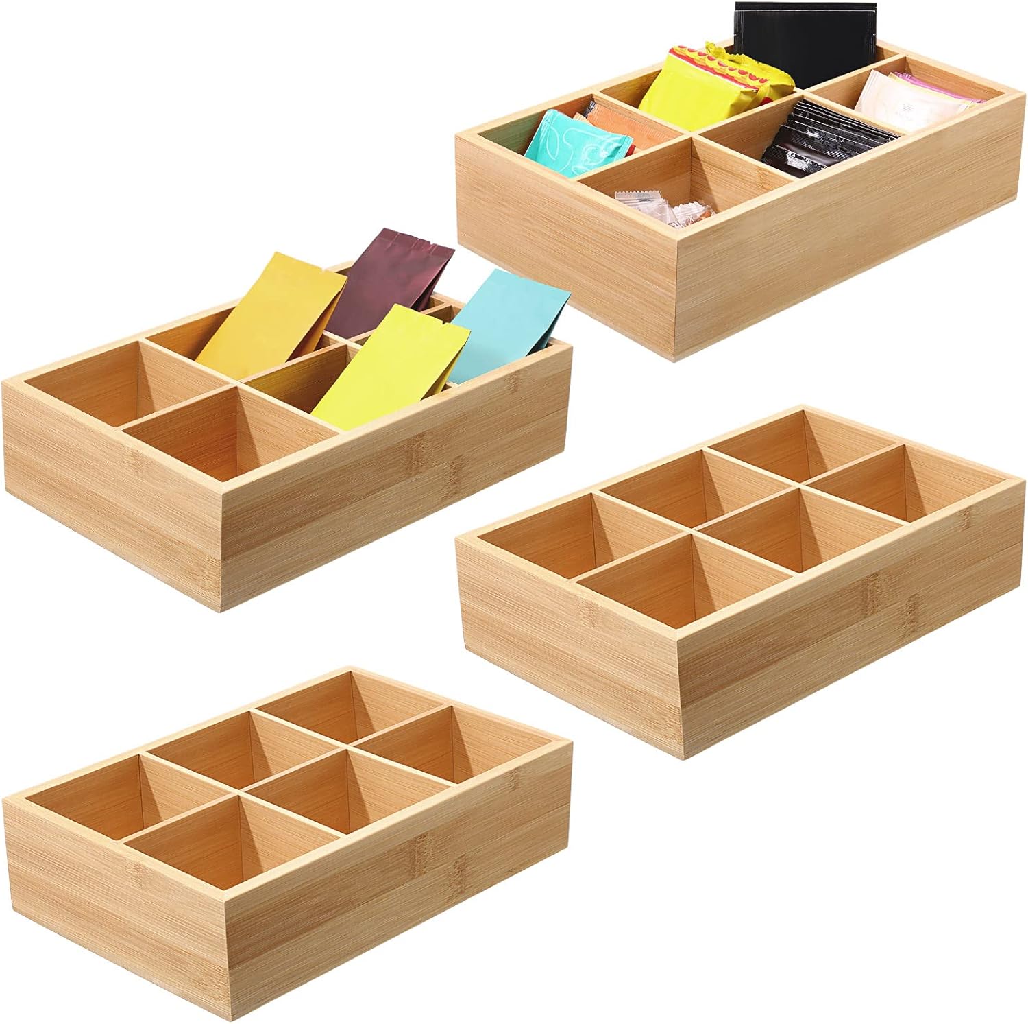 4 Pcs Bamboo Divided Storage Organizer Bamboo Container
