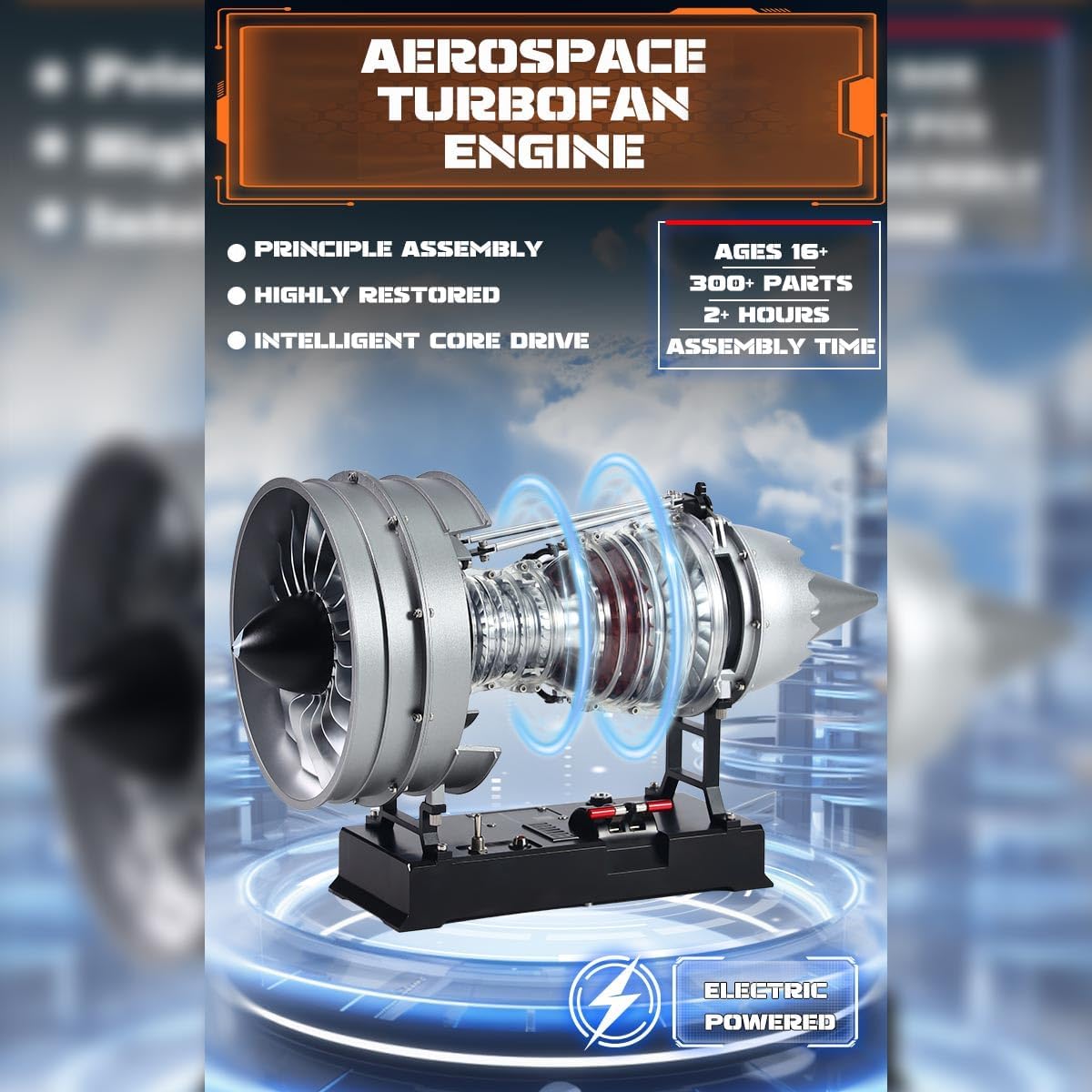 DM121 1/12 Turbofan Engine Model Kit, 300+PCS DIY Assembly Electric Dual Spool Aircraft Turbofan Engine Kit, Metal Jet Turbine Turbojet Engine Set Physics Science Gift -KIT
