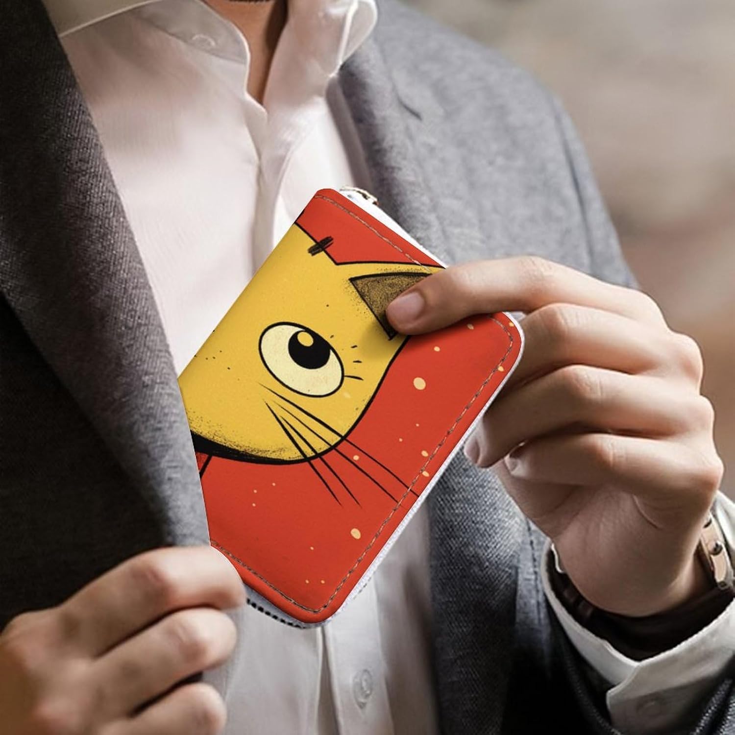 Cute Cat Icon Card Holder RFID Blocking,Credit Card Wallet for Women And Men,Card Case Organizer Bag with Zipper