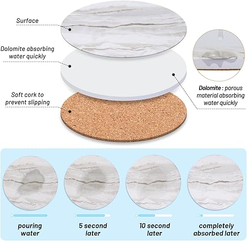 Vista 25 de Acejoz Posavasos con soporte, juego de 6, diseño de terrazo, cerámica, redondo, 4 pulgadas Patrón de terrazo