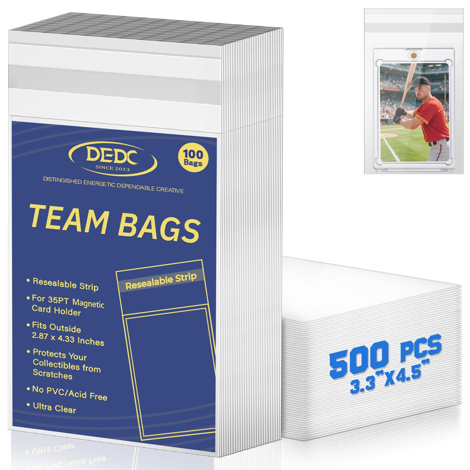 DEDC 500Pcs Resealable Card Sleeves Team Bags for One Touch Magnetic Card Holder, Team Bags for Trading Cards Exact Fit Sleeves for 35PT Magnetic โ image 1