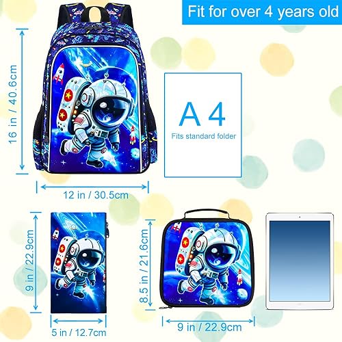 Miniatura 4 de KLFVB Mochila de dinosaurio de 3 piezas para niños, bolsa de libros y lonchera de 16 pulgadas, mochilas preescolares para estudiantes de primaria