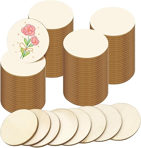 Jyongmer 200 círculos redondos de madera para manualidades, disco redondo de madera de 1.5 pulgadas, círculos de madera sin terminar, adornos de