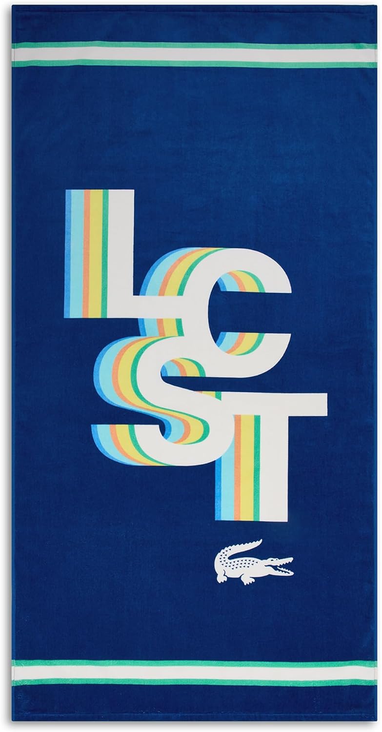 Lacoste 100% Cotton Large Beach Towel, Ultra-Absorbent & Fast-Drying, Machine Washable, Sporty Stripe, 36" W x 72" L