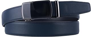 Men Genuine Leather Ratchet Dress Belt - Click Belt For Men with Sliding Adjustable Buckle 1 3/8" for Dress and Casual