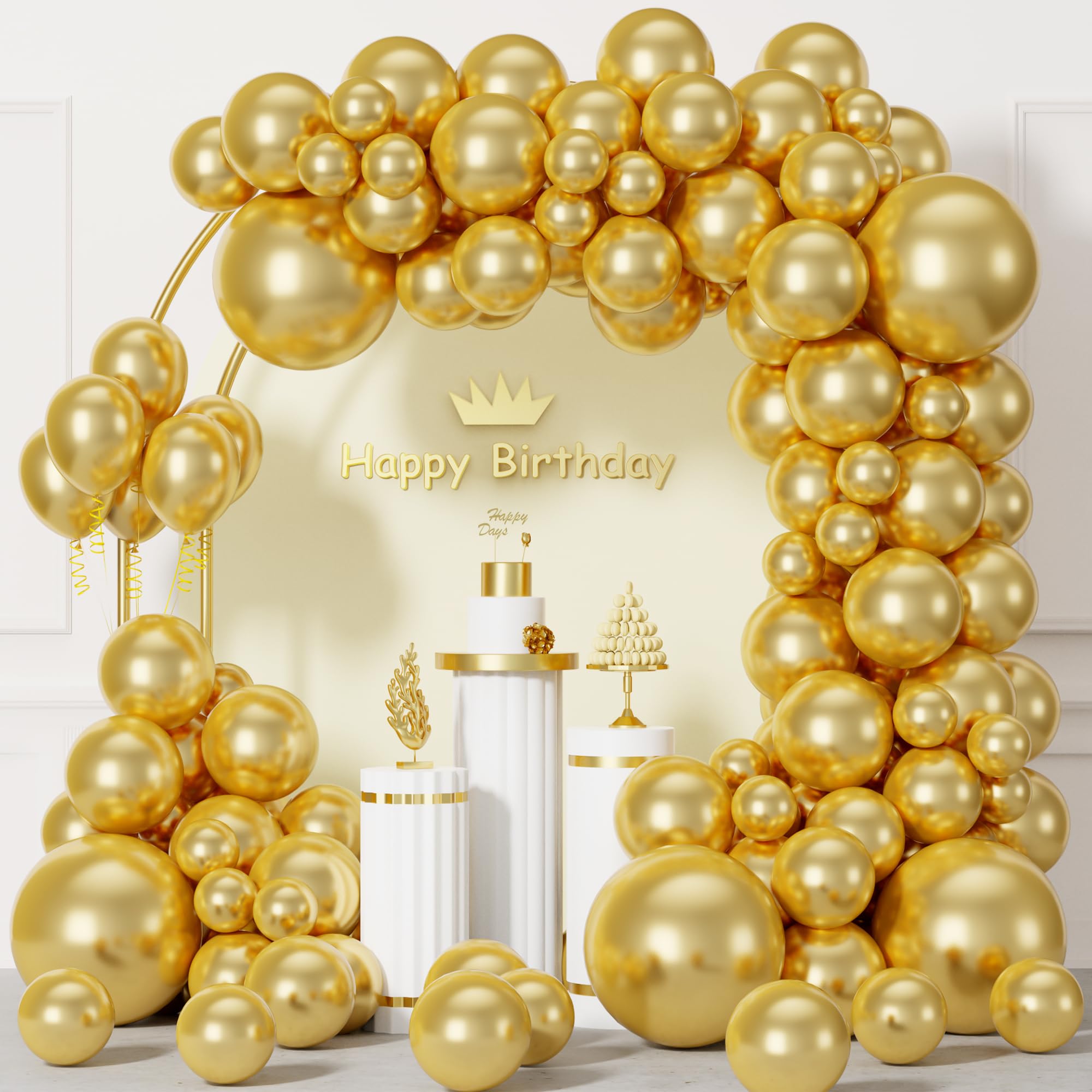 Gold Balloons 110PCS, Metallic Gold Balloon Garland Arch Kit Different Sizes 5 10 12 18 Inch Latex Balloons Chrome Gold Balloon Garland for Birthday Graduation Wedding Theme Party Decorations