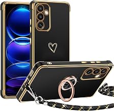 TUUTPU Cover for Samsung Galaxy A35 5G with Lanyard, Case with 360° Metal Ring Kickstand, Ultra Thin Soft Silicone Shockproof Protective Case with Adjustable Strap Strap Necklace, Black