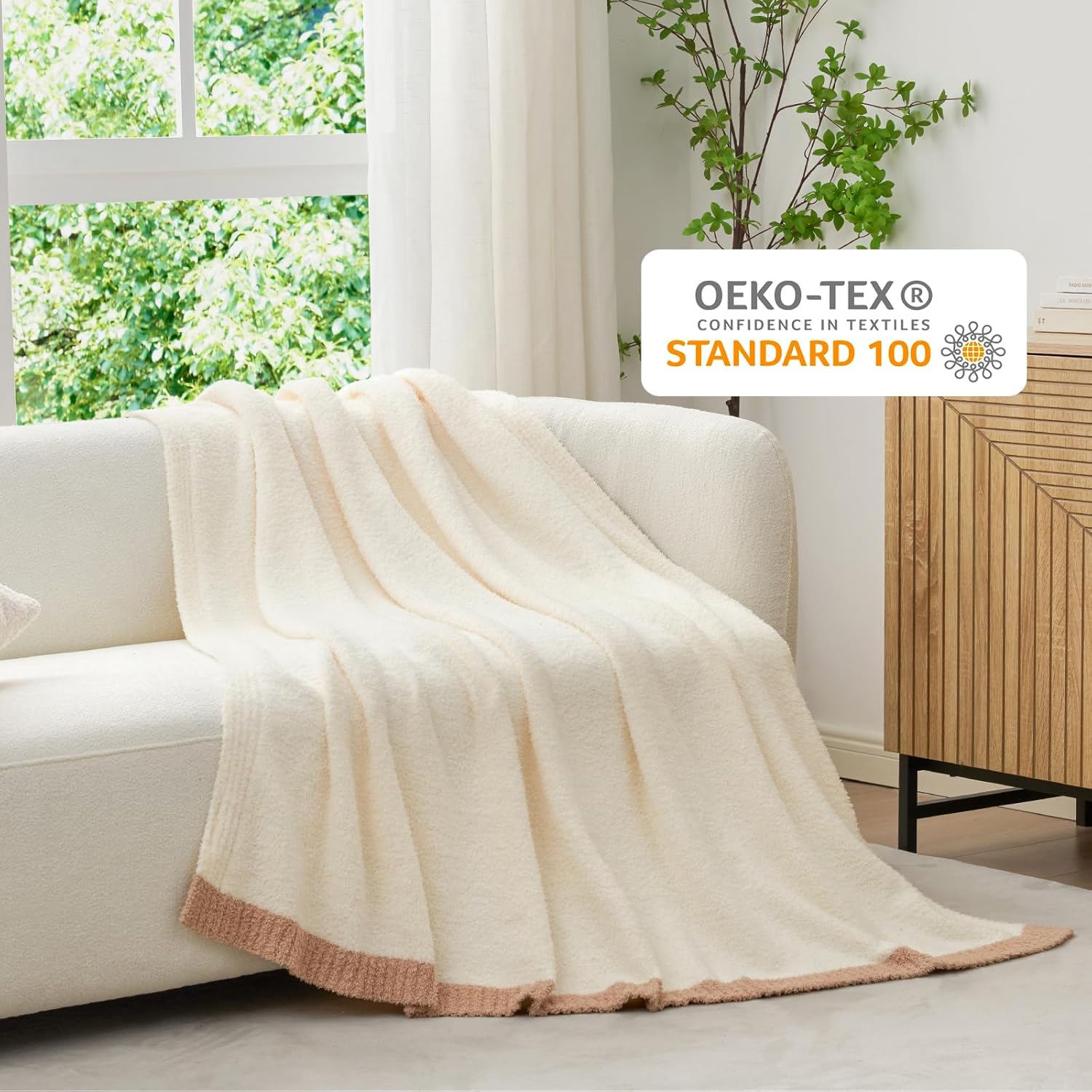 Snuggle Sac Ultra Soft Throw Blanket for Couch Bed Sofa 50x60 inches, Reversible Cream Blanket Microfiber Fluffy Fuzzy Cozy Knit Throws for Women Mothers Birthday Gifts - Image 6