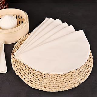 6 Pcs Linen Bamboo Steamer Liner, 12" Round Air Fryer Parchment Liners, Reusable & Non Stick for Food Vegetable Steamer, Air Fryer, Dumpling & Dim Sum