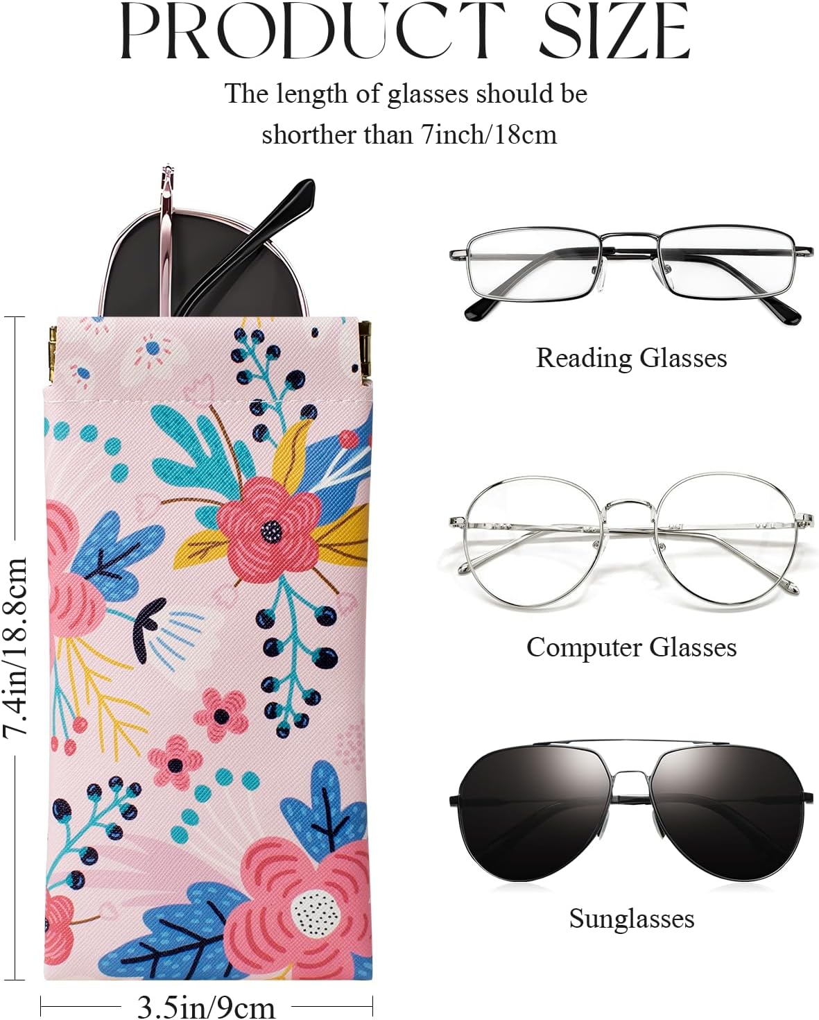 4 Pcs Squeeze Top Sunglass Case with Cleaning Cloth, Soft Leather Eyeglass Case Portable Sunglasses Pouch - Image 2