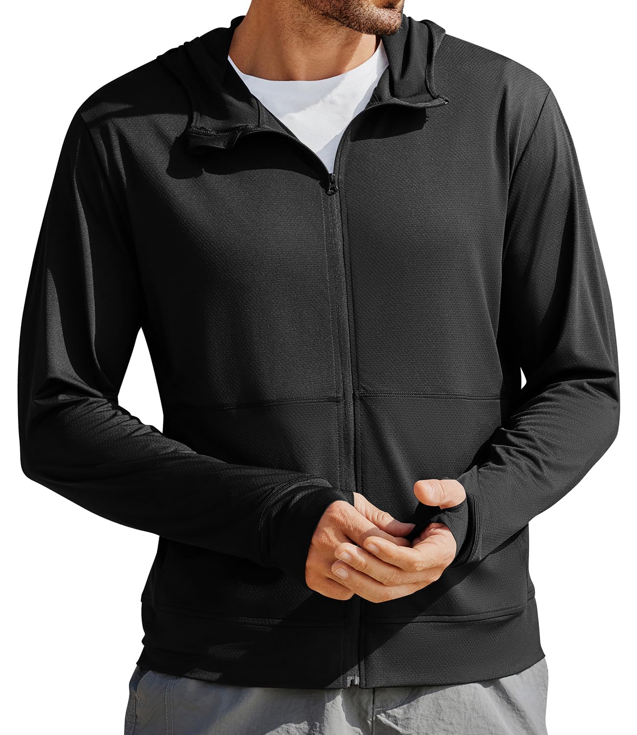 PINSPARK Men's UPF 50+ Full Zip Up Sun Protection Hoodie Jacket Long Sleeve Lightweight UV Shirts for Men Hiking Fishing