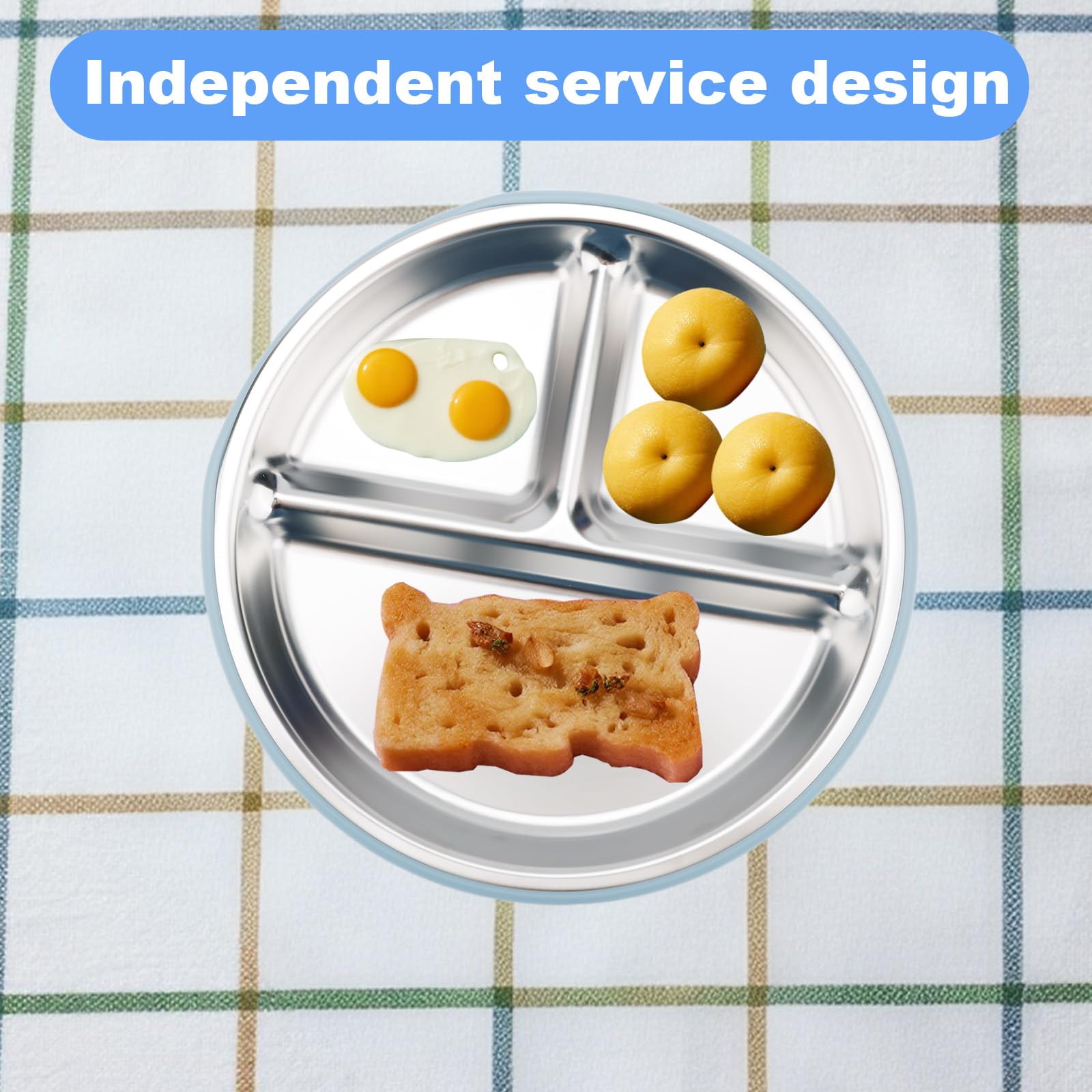 lasuroa 4 Platos y Tazones Acero Inoxidable Bebés, Platos y Tazones Divididos para Niños con Ventosa Silicona Extraíble Suministros de Alimentación Fáciles de Limpiar para Bebés