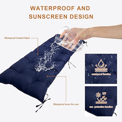 Miniatura 3 de Cojín impermeable para silla columpio para exteriores, muebles de jardín, sofá biplaza, 40 x 20 pulgadas, cojines de asiento de mimbre impermeables