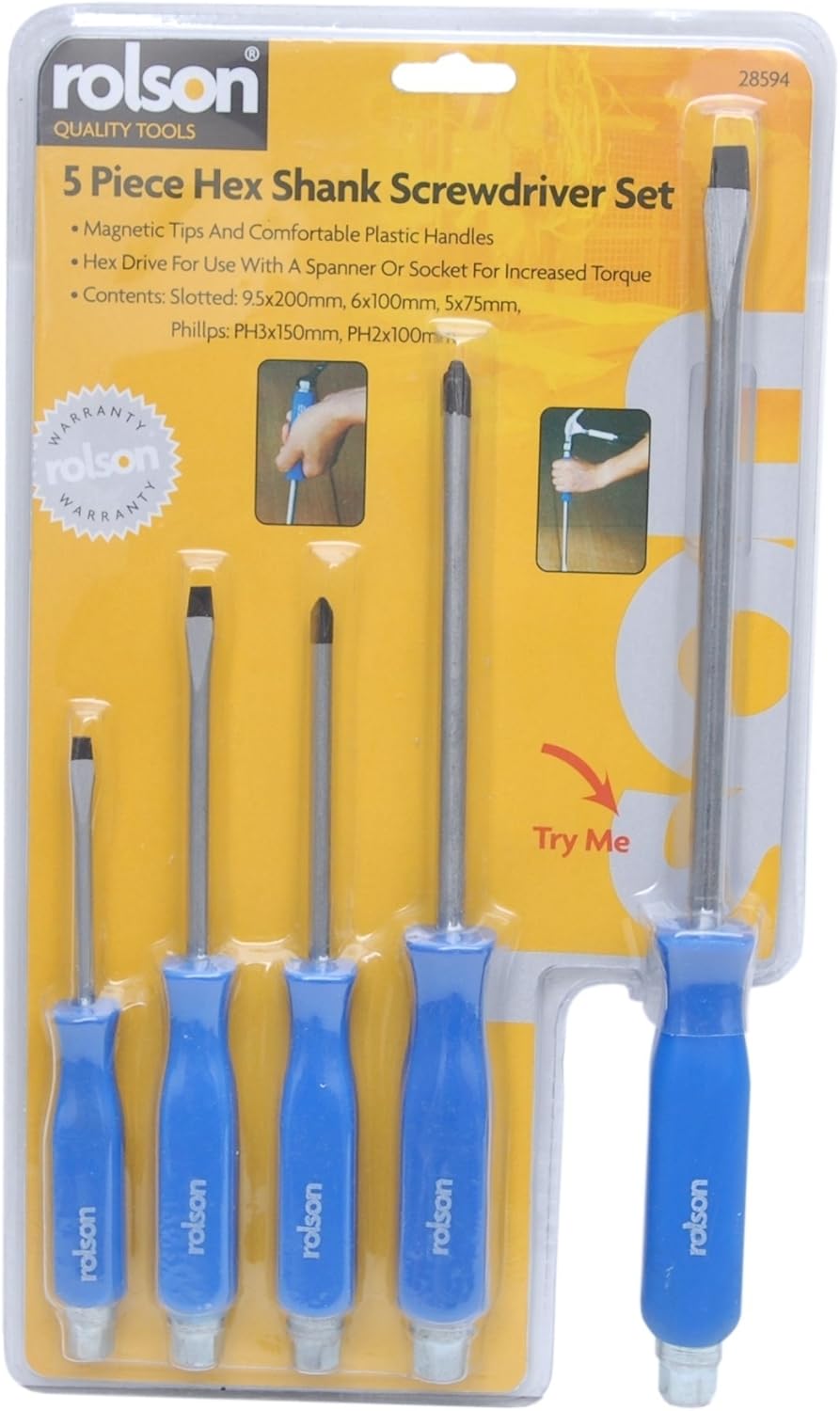 Rolson 28594 Hex Shank Screwdriver Set - 5 Pieces