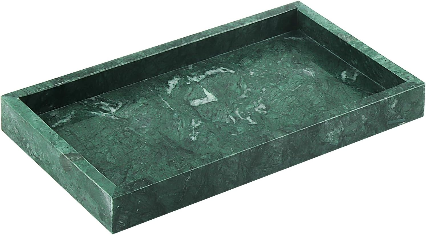 Green Rectangle Marble Bathroom Tray, 28 x 16 x 3cm Marble Storage Vanity Tray for Kitchen, Countertop