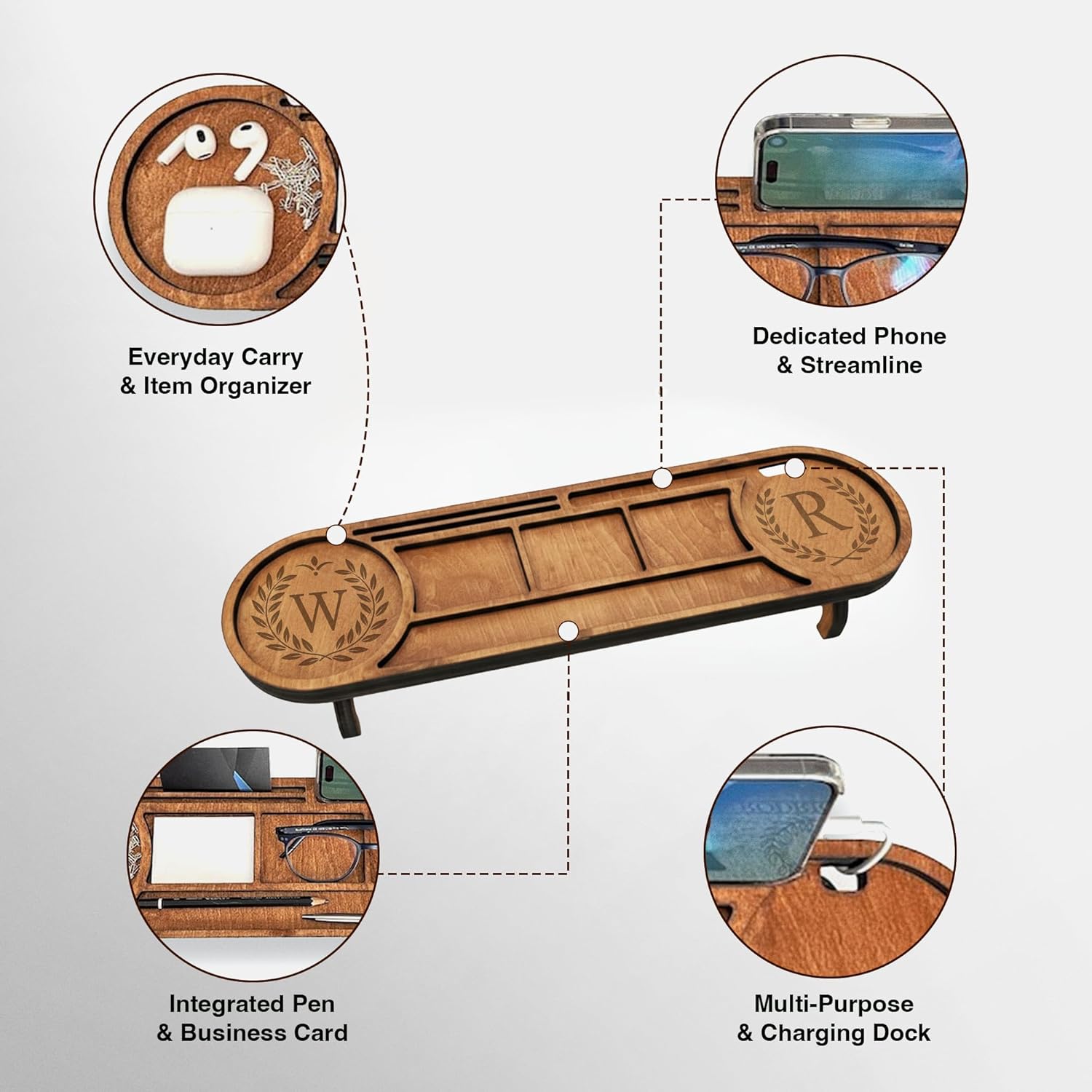 Ships Next Day, Personalized Wood Desk Organizer, Custom Phone & Tablet Stand, Engraved Wood Office Accessory, Custom Docking Station, Custom Organizer Gift