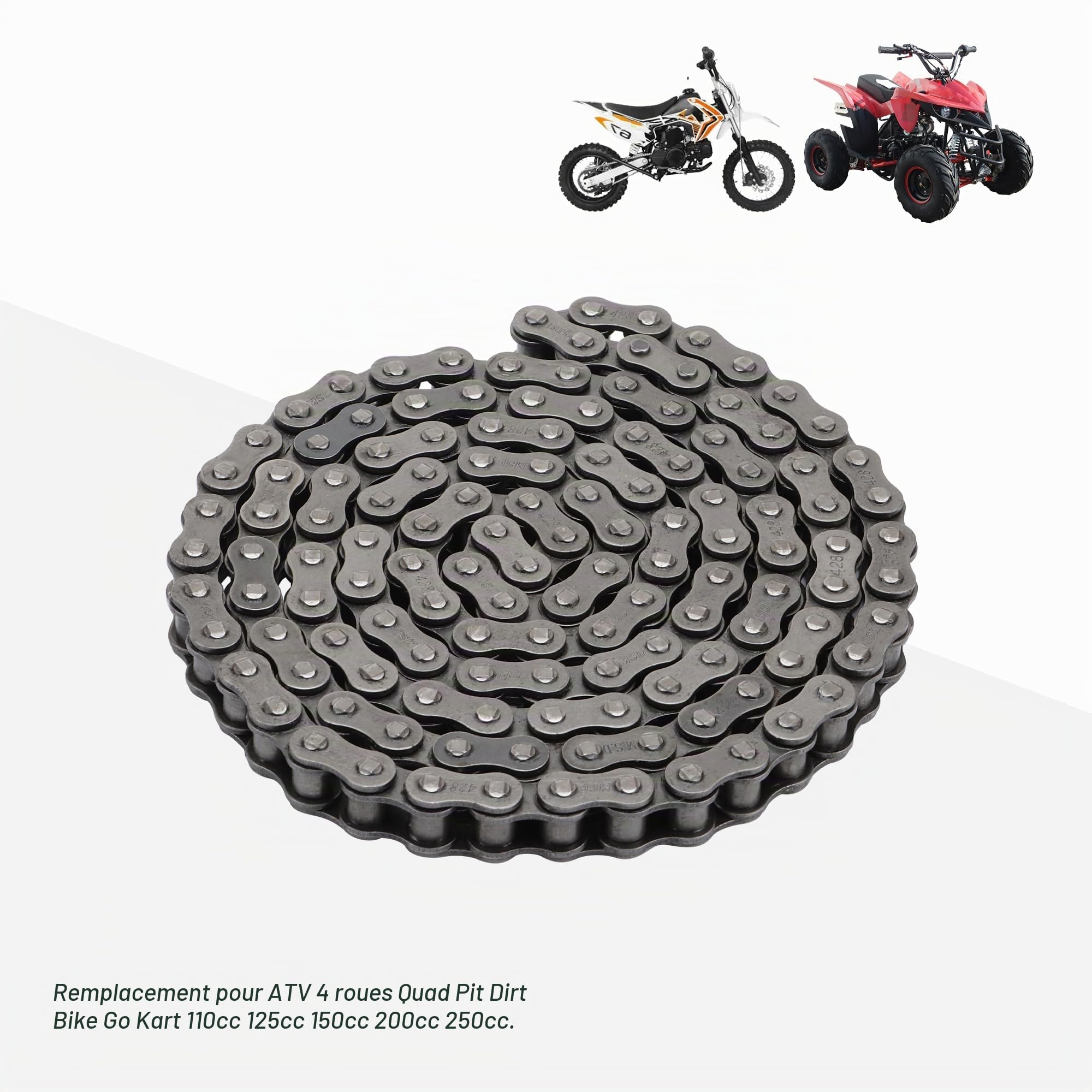 GOOFIT 428 Chaîne 132 Lien Remplacement pour 110cc 125cc 150cc 200cc 250cc ATV 4 Wheeler Quad Pit Dirt Bike Go Kart