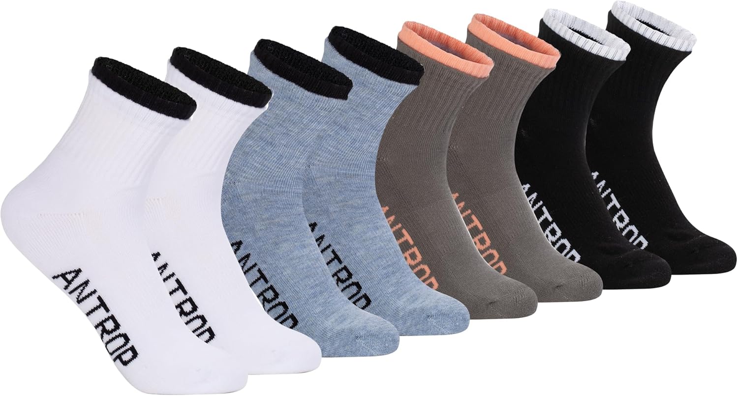 Athletic Crew Socks for Girls, Cushioned Cotton Mix, 4 Pairs, White …