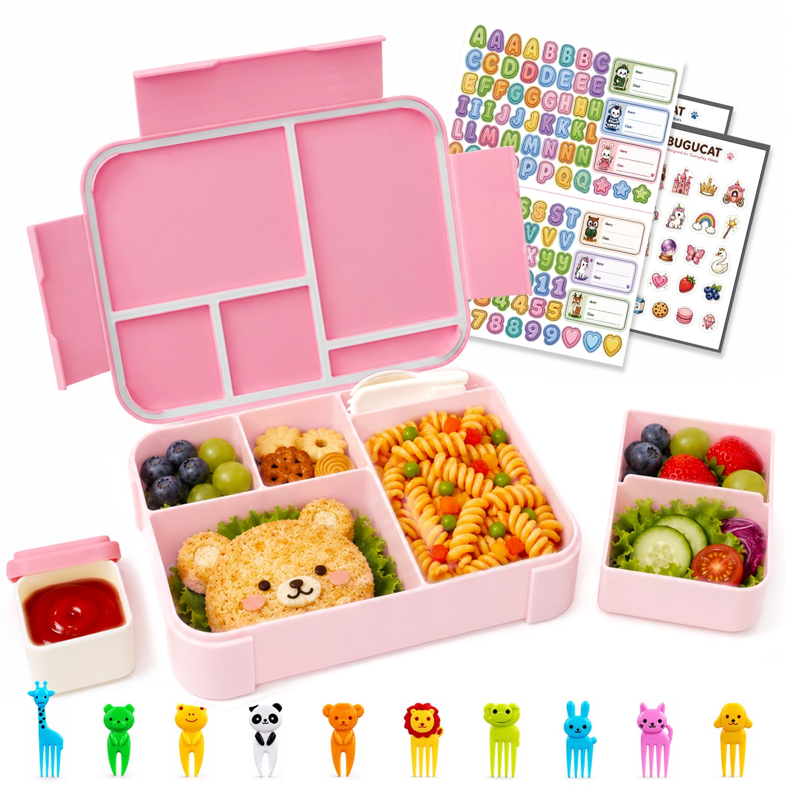 Bugucat Lunch Box Kids with Compartments 1200ml, Leakproof Bento Box