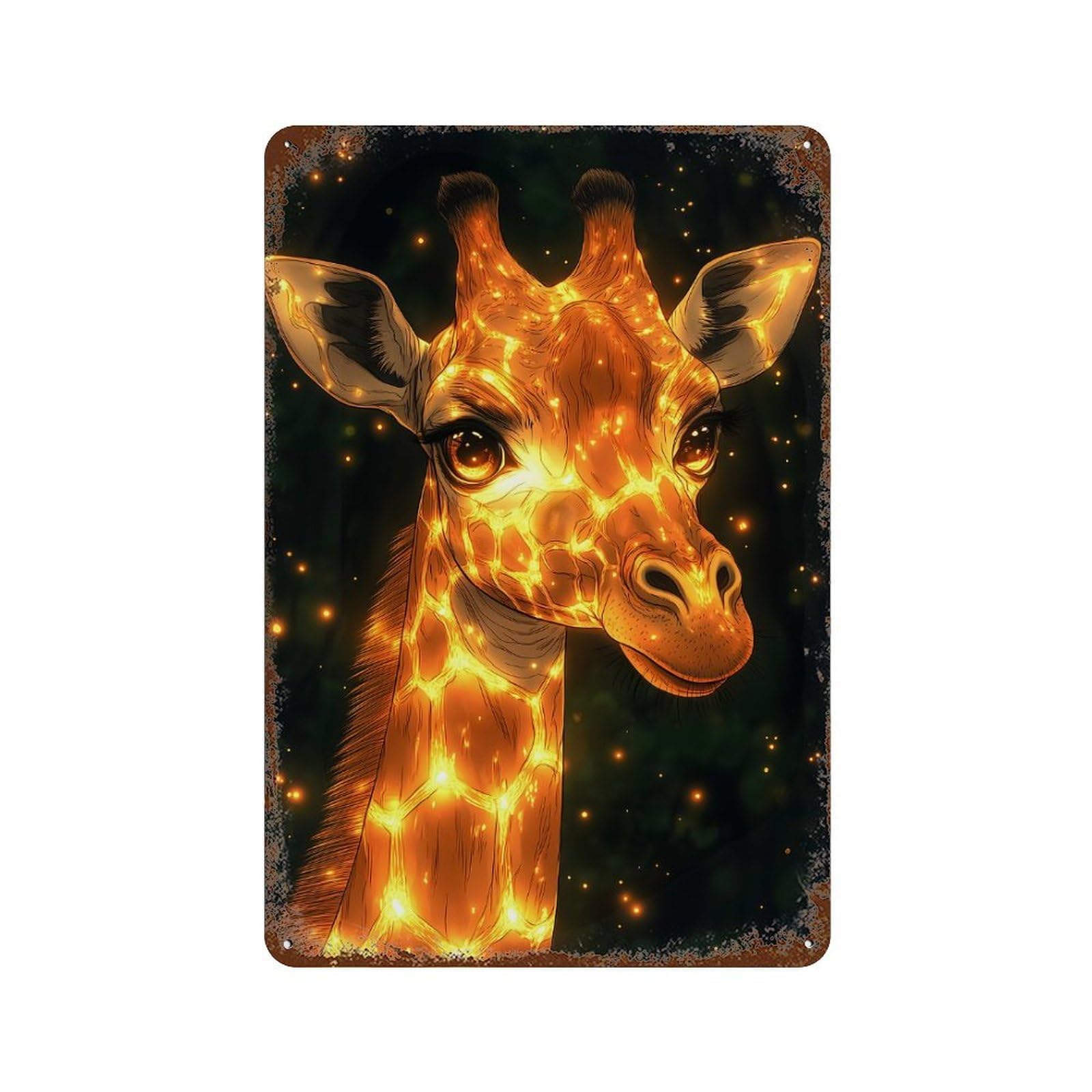 Glowing Giraffe Animal Weathered Tin Sign 11.8"x7.9", Rustic Home Decor for Garage, Pub Or Kitchen