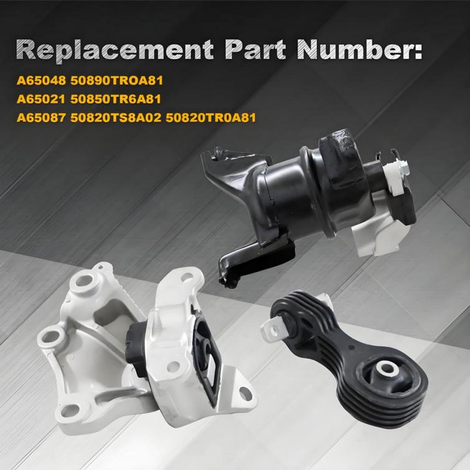 Front Engine Motor and Trans Mount Set Compatible with Civic 1.8L Auto Trans 2012 2013 50850TR6A81 50890TR0A81 50820TR0A81 A65048 A65021 A65087 (3 Pcs Set) Automatic Transmission Mounts Kit