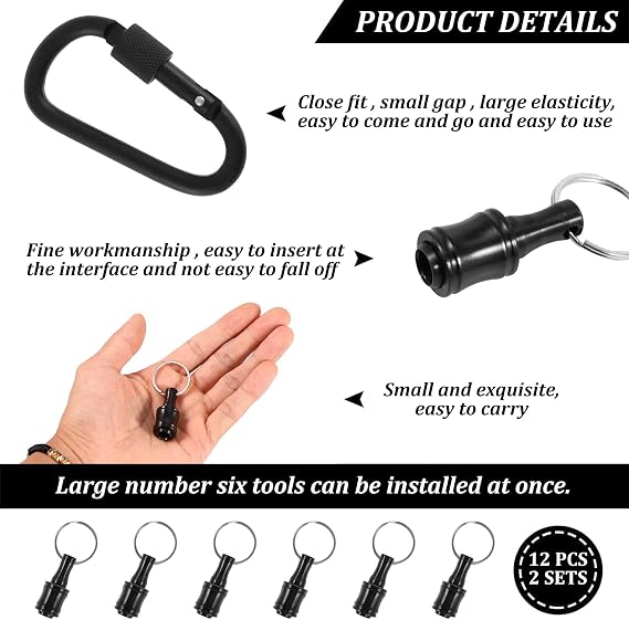 CRNXOMP12Pcs 1/4inch Hex Shank Screwdriver Bits Holder Aluminum Alloy Bit Holder Keychain Light-Weight Quick-Change Extension Bar Keychain Drill Screw Adapter Change