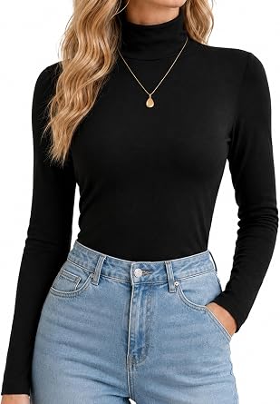 Avanova Women Mock Neck Long Sleeve Tops | Turtleneck Shirts, Slim Fit, High Stretch Fabric, Regular Length, Layering Essential, Going Out Tops, Fall, Winter