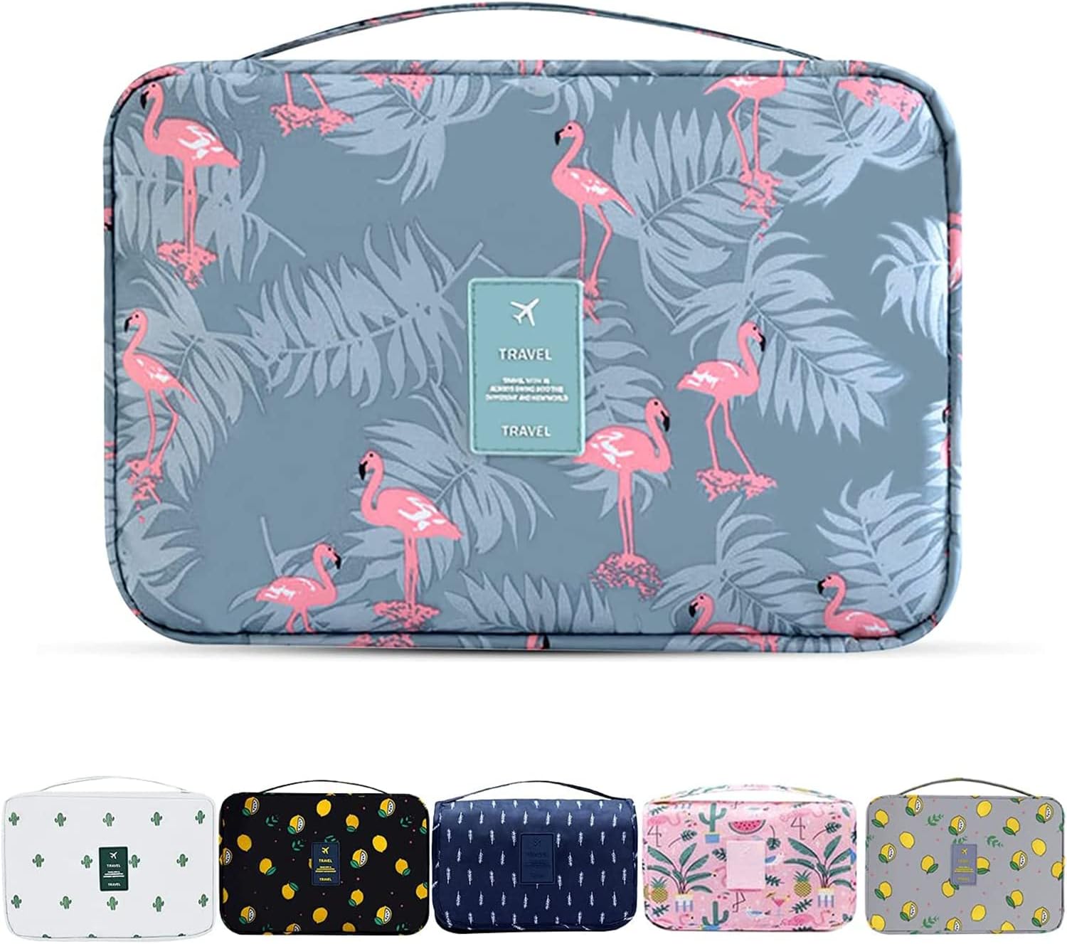 Hanging Travel Toiletry Bag,Flamingo Wash Bag Portable Make Up Bag for Women,Large Capacity Cosmetic Bag Perfect for Travel/Daily Use