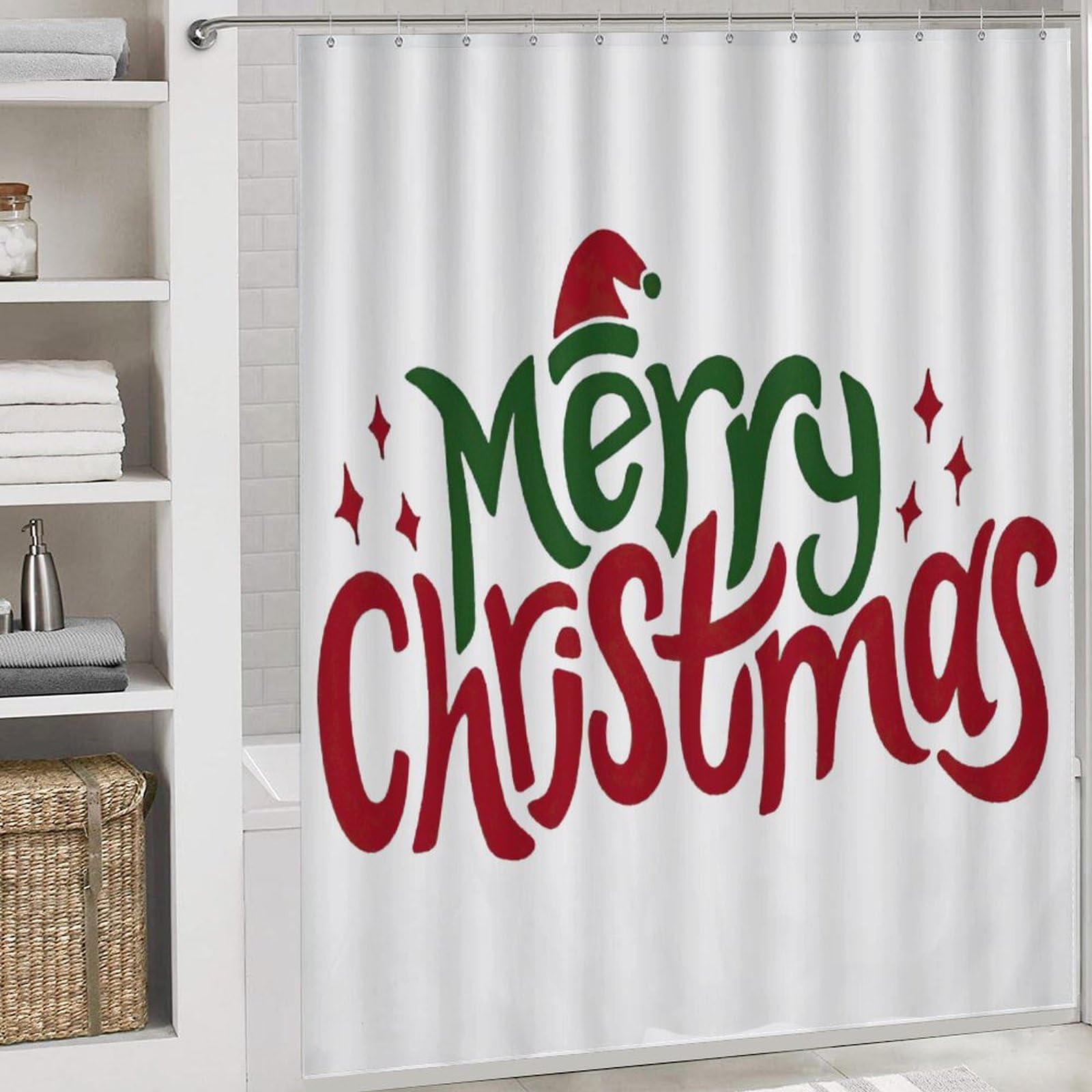 Feliz Navidad Baño de Cuatro Piezas Tappeto De Baño De Bambú, Antideslizante Y Lavable, Ideal para Ducha Y Baño Moderno 183×183cm
