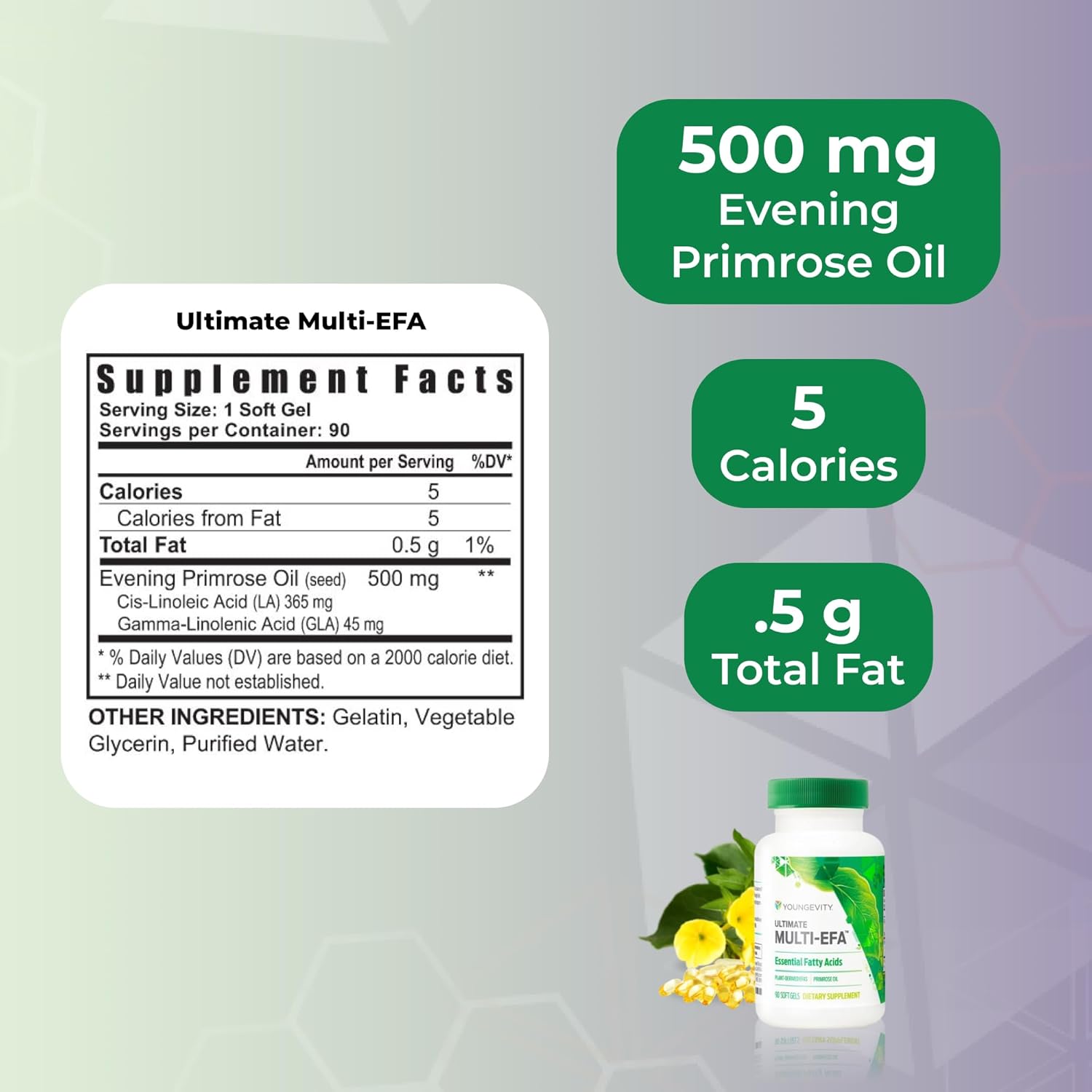 Youngevity Ultimate Multi-EFA™ - Plant Based EFA Supplement - No Fish - Small Softgel for Adults and Children, Evening Primrose - 90 Softgels (Pack of 1)