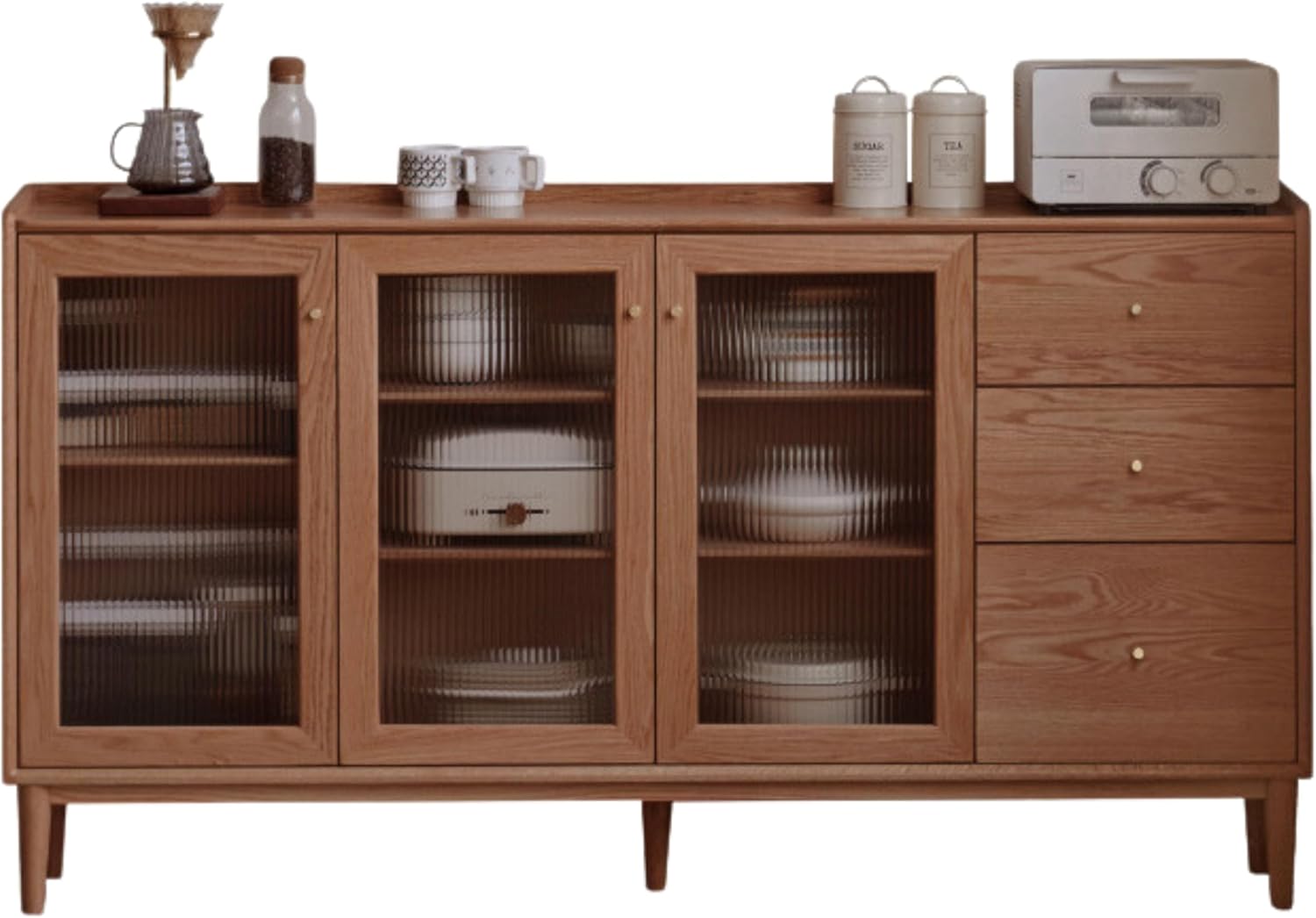 GVAwood Black Walnut, Oak, Solid RubberWood Glass Modern Simple Sideboard 59.1x11.8x38.6 inch / 150x30x98сm / Rich Dark Walnut Color/Black Walnut Solid Wood Sideboard