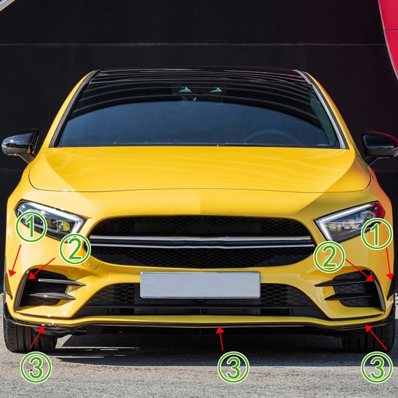 Front Bumper Lip, 7Pcs Car Front Bumper Air Vent Lip Spoiler Cover Trim Wing Body Kit ABS Replacement for ONE Class W177 AMG Line 2018