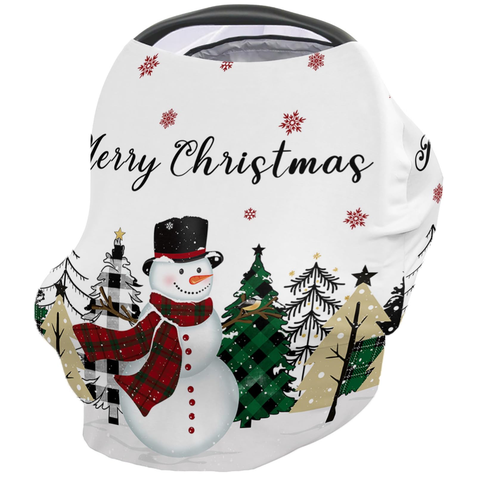 Nursing Cover for Breastfeeding Scarf, Merry Christmas Xmas Tree Snowflake Snowman Baby Car Covers Super Soft Multi Use for Canopy Shopping Cart Cover Blanket Stroller Cover