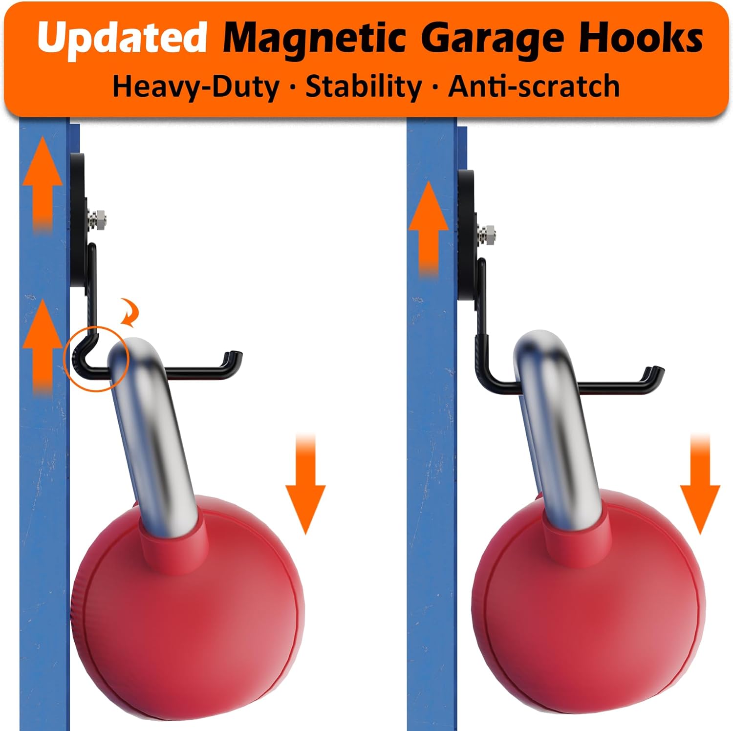 MUTUACTOR Upgraded Magnetic Hooks Heavy Duty,40lbs Anti-Scratch Garage Large Magnet Hooks,2-Pack Super Strong Magnetic Garage Hooks for Organizing Impact Drivers Trailer Cord Garden Tool Box