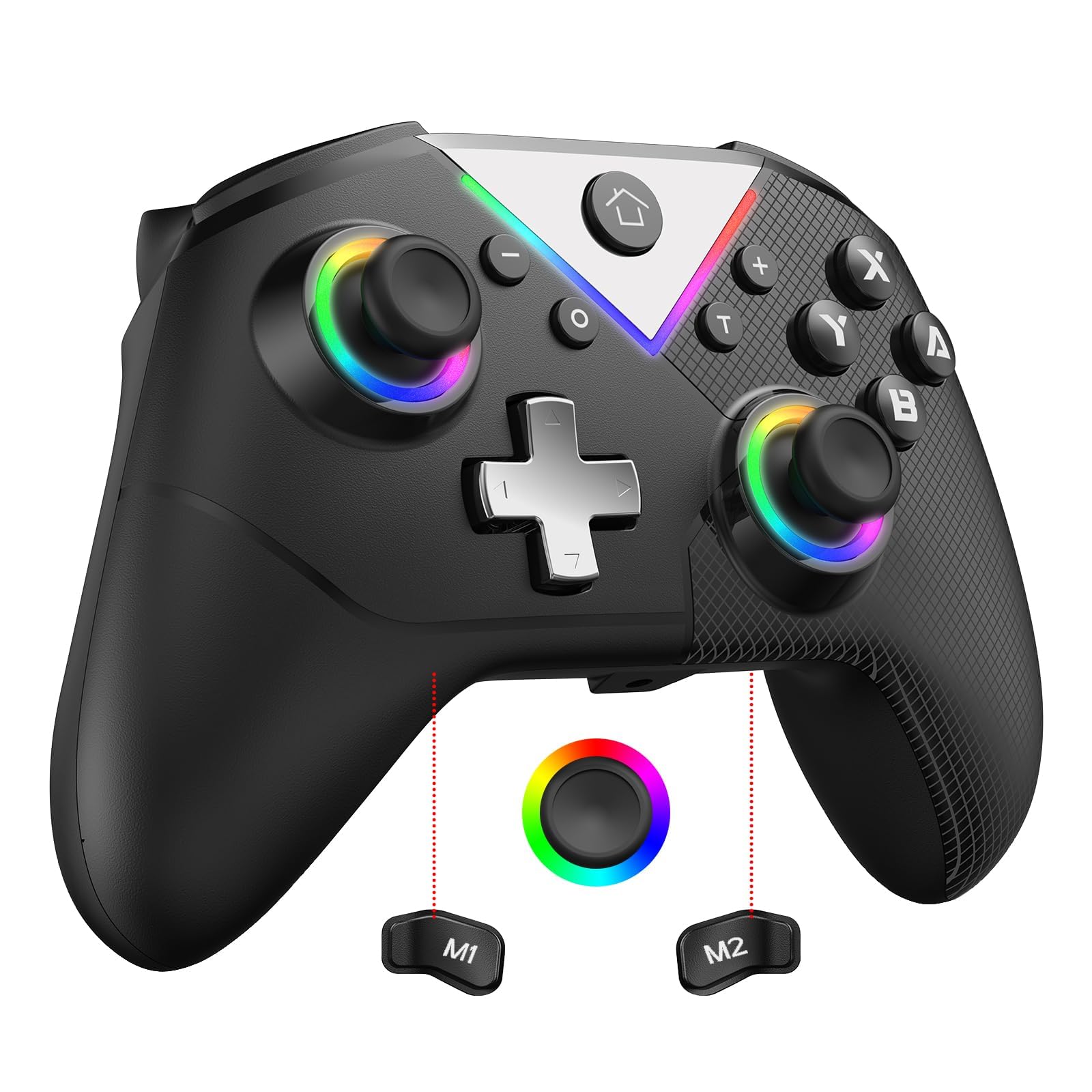 Azonee Wireless Switch Controller for Nitendo Switch/PC/Steam/Android/IOS, Switch Pro Controller Support Daul Shock, Combo, Turbo, Cool RGB Light, Wired/Bluetooth Dual Connection Mode Gamepad(Black)