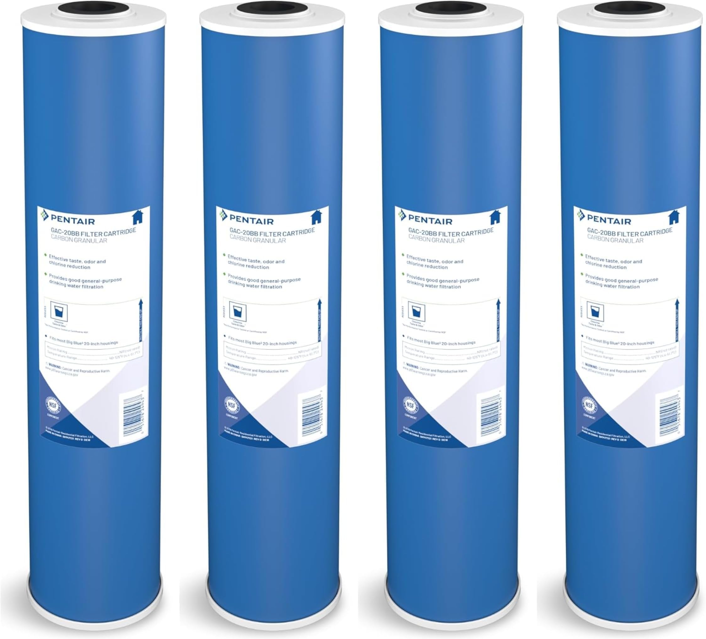 Pentair Pentek GAC-20BB Big Blue Carbon Water Filter, 20-Inch, Heavy Duty Granular Activated Carbon (GAC) Replacement Cartridge, 20" x 4.5", Pack of 4