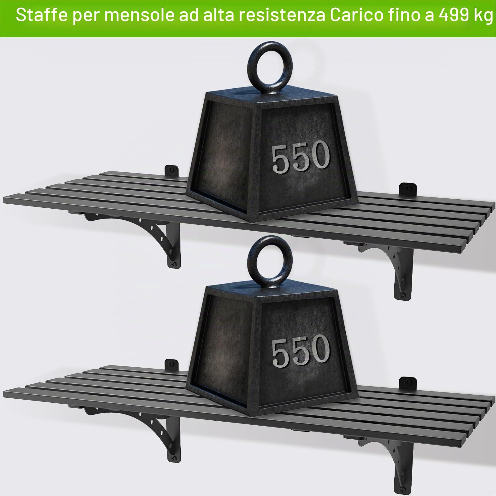 BeneLabel Confezione da 2 Mensole da Garage, Resistenti Mensole per Attrezzi da Parete, Robuste Staffe Galleggianti in Metallo con Ganci per Cucina/Ripostiglio/Capannone Degli Attrezzi, 96 x 40 cm