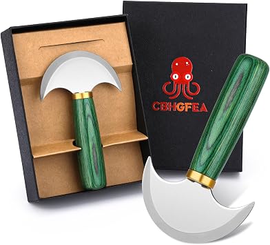 Leather Knife, Leather Round Head Knife, Cutting Round Leathercraft Tool with Green Wooden Handle for Working Cutting DIY Leathercraft S