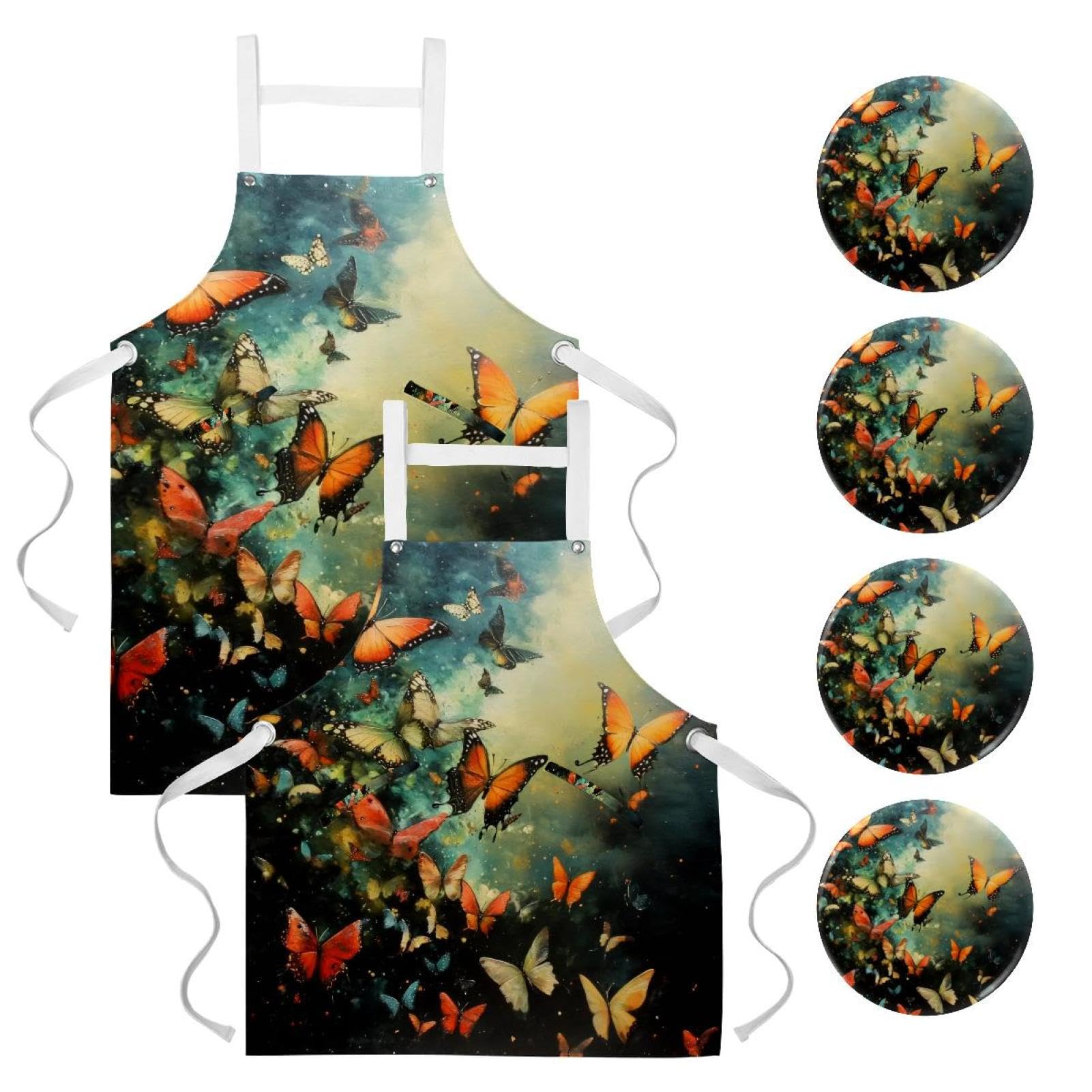 Tablier de cuisine imprimé papillon taille unique pour éviter les taches