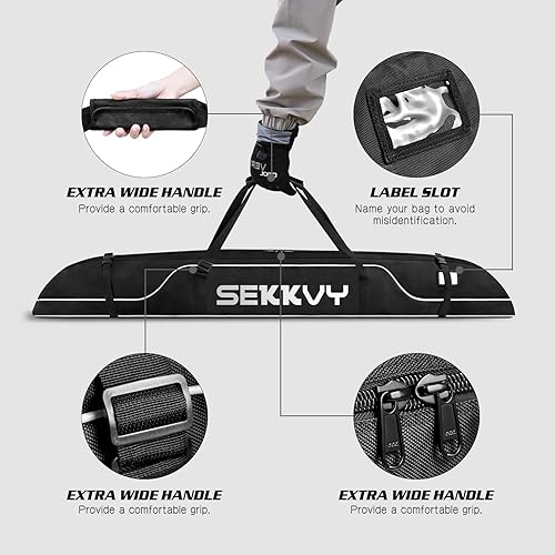 Miniatura 3 de 170CM67IN Bolsa de esquí Bolsa de snowboard 600D Impermeable Oxford Bolsa de viaje de esquí Correa de hombro ajustable para esquí, transporte de