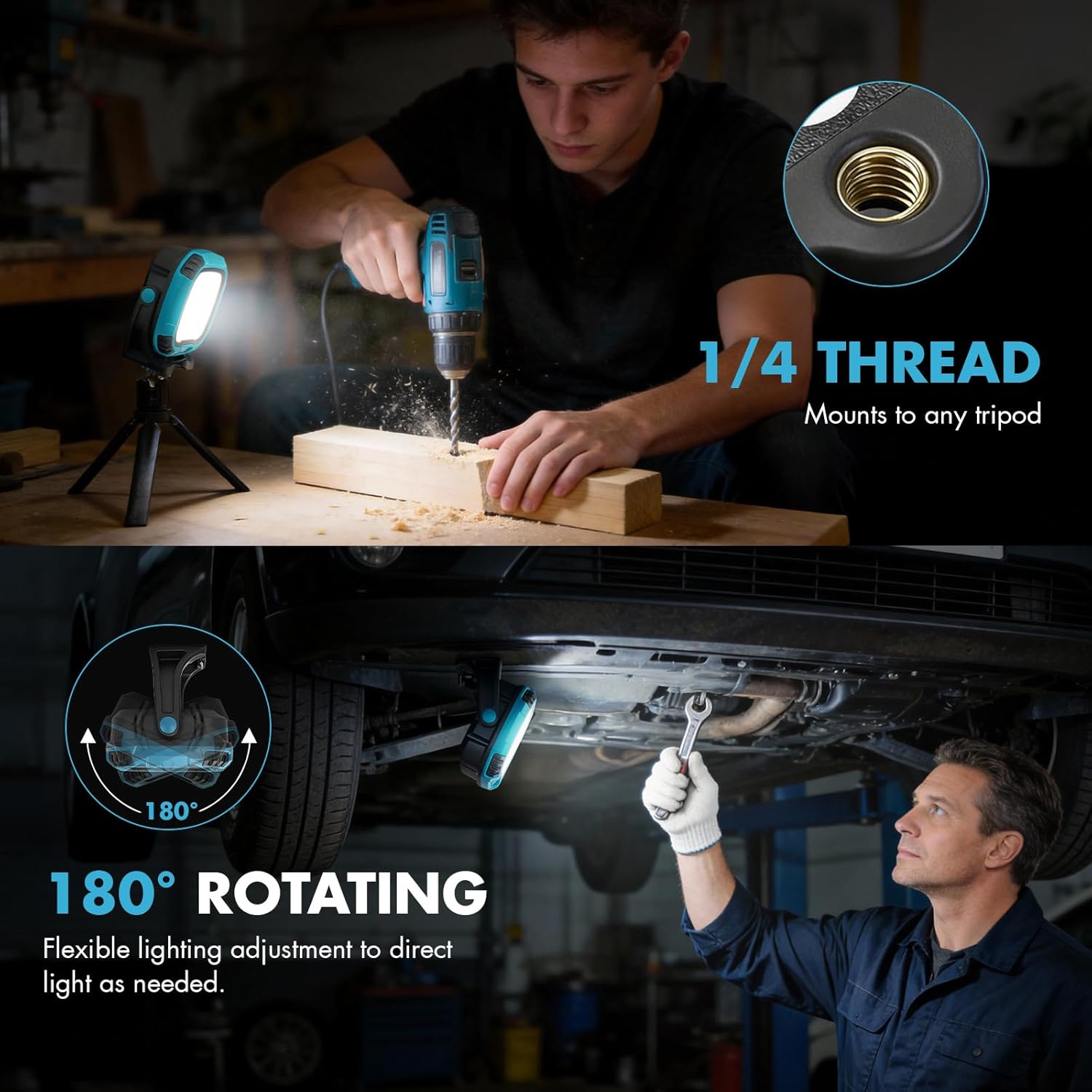 2 Pack 6000mAh Rechargeable Work Light, 4000LM 136-LED Magnetic Light with Hook, IP65 Waterproof, 30H Runtime, Portable LED Work Light for Car Repair, Job Site Lighting, Emergency(Blue)